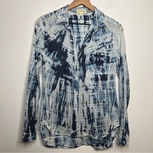 Cloth & Stone Blue White Tie Dye Shibori Button Up Long Sleeve Blouse XS
